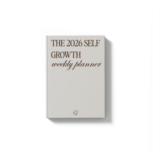 The 2026 Self Growth Weekly Planner by Ellafits. A modern, editorial-style planner with a hard cover in a [brown/green] tone and elegant gold typography that reads 'THE 2026 SELF GROWTH weekly planner'. Ideal for strategic organization and personal growth.