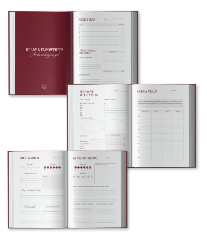 Ellafits Journal made for a high value woman. Guided journal opened and detailed what's inside